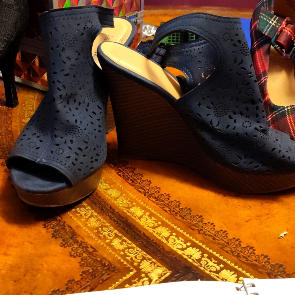 Navy Blue Jasmin heel wedges